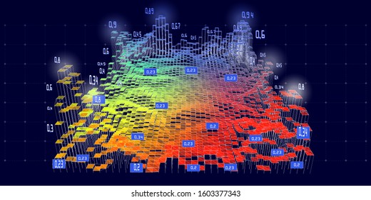 Big data. Abstractas concepto futurista de análisis de toma de decisiones.  Criptografía virtual cuántica. Blockchain.  Visualización empresarial y científica de la inteligencia artificial. 