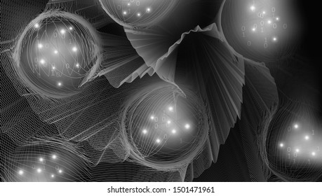 Big Data Abstract. Futuristic Science Visualization. Datum Center. Light Information Cloud. Big Data Analysis. Glow Science Illustration. Social Network. Technology Design. Science Background.