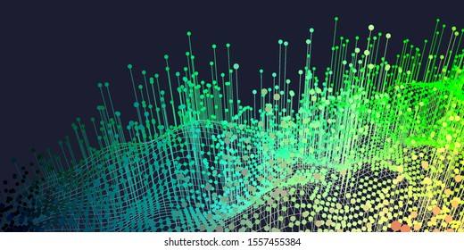 Big data. Abstract infographic  background with connecting gradient color dots and lines on dark.