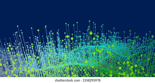 Big data. Abstract infographic  background with connecting gradient color dots and lines on blue