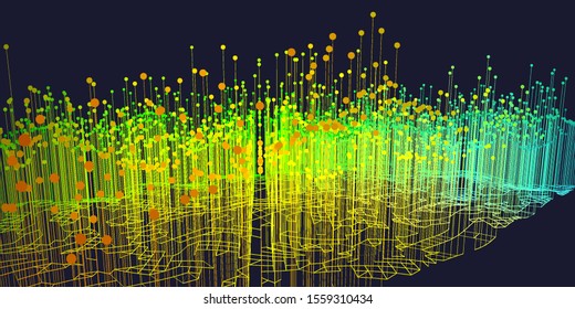 Big data. Abstract infographic  background with  gradient dots and lines on dark.