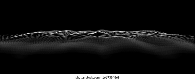 Big Data Abstract Particle Dots Surface Background. Technology or Science Concept Banner. Cyber Space Digital Data Background. Vector Illustration with DOF(Depth of Field Blur) Effect.