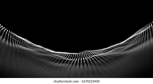 Big Data Abstract Particle Dots Surface Background. Technology or Science Concept Banner. Cyber Space Digital Data Background. Vector Illustration with DOF(Depth of Field Blur) Effect.