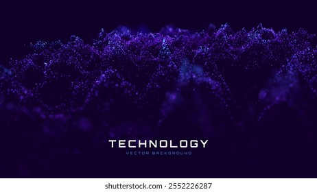 Big Data Abstract Particle Dots Surface Background. Technology or Science Concept Banner. Cyber Space Digital Data Background. Vector Illustration with DOF(Depth of Field Blur) Effect.