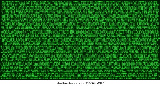 Big Data Abstract Pixels. Green Glitch Blocks of Memory Noise Effect. Computer Memory Buffer Overflow Problem. Data Flow Matrix Vector Illustration.
