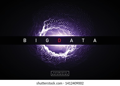 Big Data. Abstract vector digital sphere explosion background. 3D planet mesh with glowing particles. Futuristic hi-tech layout for software presentation. Technology design for science business. - Shutterstock ID 1412409002