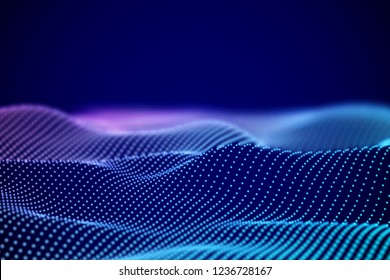 Big data abstract visualization: business charts analytics. 3D Sound waves. Digital surface with flowing curves. Futuristic block chain background. Blue sound waves, EPS 10 vector illustration.