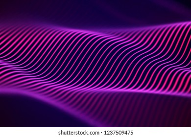 Big data abstract visualization: business charts analytics. 3D Sound waves. Digital surface with flowing curves. Futuristic technology background. Blue sound waves, EPS 10 vector illustration.