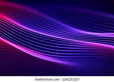 Big data abstract visualization: business charts analytics. 3D Sound waves. Digital surface with flowing curves. Futuristic technology background. Blue sound waves, EPS 10 vector illustration.