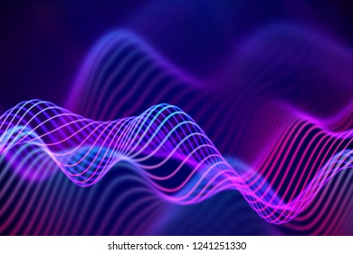 Big data abstract visualization: business charts analytics. 3D Sound waves. Digital surface with flowing curves. Futuristic technology background. Blue sound waves, EPS 10 vector illustration.