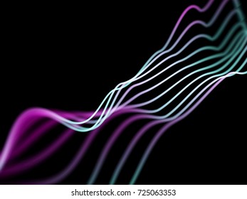 Big data abstract visualization: digital information analysis.Digital landscape with flowing colored glowing sound waves. Futuristic technology background. 3D sound waves, EPS 10 vector illustration.