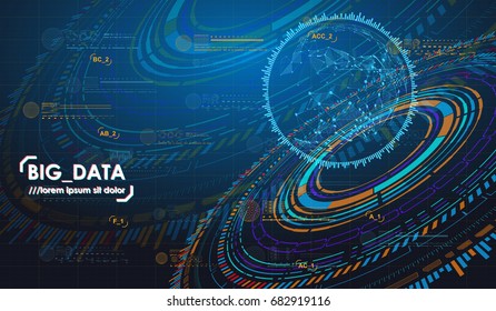 Big data abstract visualization. Futuristic aesthetic design. Big data background with HUD elements.