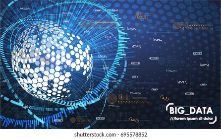Big data abstract visualization. Futuristic aesthetic design. Big data background with HUD elements.