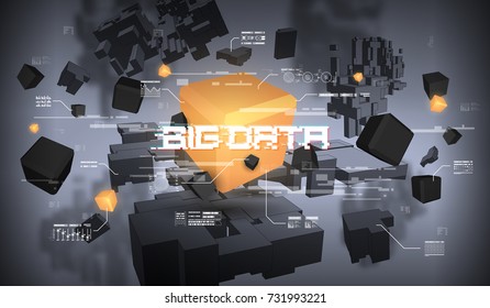 Big data abstract visualization. Futuristic aesthetic design. Big data background with HUD elements.