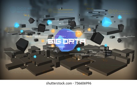 Big data abstract visualization. Futuristic aesthetic design. Big data background with HUD elements.