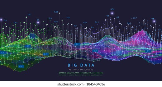 Big data. Abstract visualization polygonal algorithm grid analyze data. Quantum cryptography concept. Blockchain. Analytics algorithms data.  Banner for bussines, science and techology. 