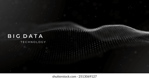Big Data abstrakter weißer Partikelhintergrund. Flusswelle mit Punktquerschnitt. Musterpunktvisualisierung. Technologie, Vektorgrafik.