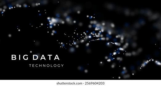 Big data abstract white particle background. Flow wave with dot landscape. Pattern point visualization. Technology vector illustration.