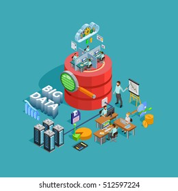 Big data access storage distribution information management and  analysis for efficient business planning isometric poster vector illustration 