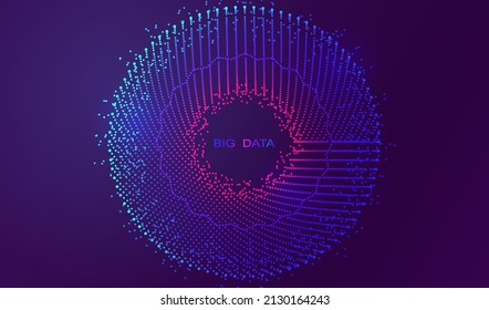 Big data ai dots glowing abstract background. Neon circle splash surface shapes design. Modern light technology and science vector.