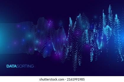 Big Data Algorithm Background. Data Flow Art. Database Sorting Concept. Technology or Science Digital Background. Vector Illustration.