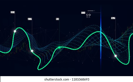 Big data algorithms, Quantum computing, data visualization technologies, deep learning artificial intelligence, signal cryptography infographic vector illustrations. Big data algorithms. Futuristic 