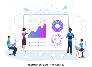 Big data analysis and analytics concept. Predictive data analysis for business strategy performance. Business team on meeting working with charts and analyzing statistics report.