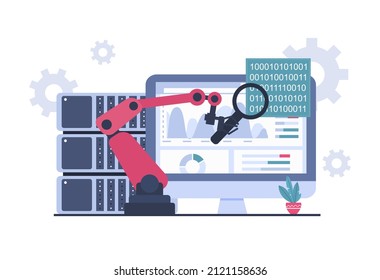 Big data analysis automation concept. Vector illustration.