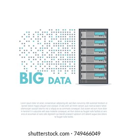 Big Data. Analysis and deep machine learning. Cloud server. Thick lines and flat style illustration. Server with display and abstract lines. Minimalist design.