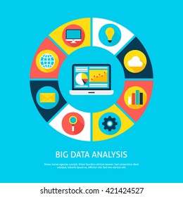 Big Data Analysis Flat Infographic Concept. Vector Illustration of Database Infographics Circle with Laptop and Digital Icons.