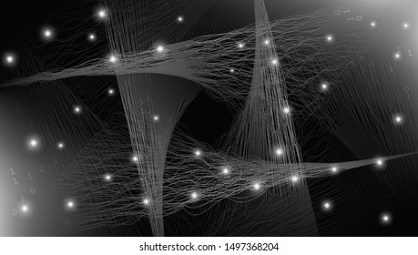 Big Data Analysis. Futuristic Science Background. Social Network. Glow Technology Design. Big Data Abstract. Gray Science Illustration. Analysis Server. Information Cloud. Science Visualization.