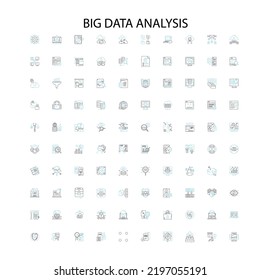 big data analysis icons, signs, outline symbols, concept linear illustration line collection