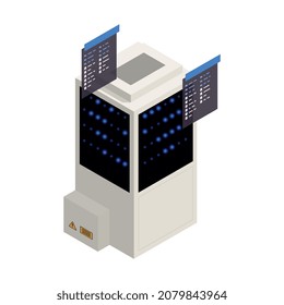 Big data analysis isometric icons composition with image of futuristic server reading binary code vector illustration