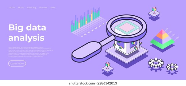 Big data analysis isometric vector illustration. Data visualization concept. Can use for web banner, infographics, landing page. Vector illustration.