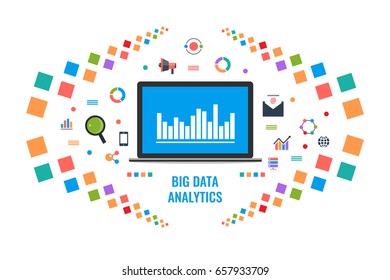 Big data analysis - data research - information technology flat design vector concept