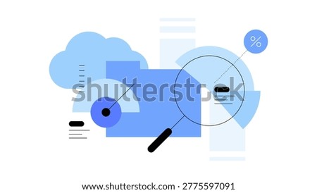 Big data analysis, statistics and research. Data visualization with abstract charts. High tech processes. Simple flat illustration. Vector file.