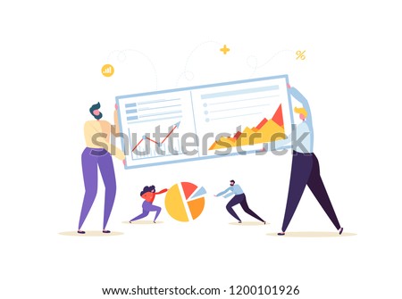 Big Data Analysis Strategy Concept. Marketing Analytics with Business People Characters Working Together with Diagrams and Graphs. Vector illustration