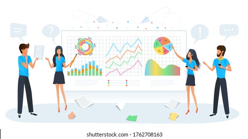 Big data analysis, team of business people analyzing financial statistics report, market research, digital data analysis