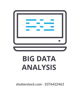 big data analysis thin line icon, sign, symbol, illustation, linear concept, vector 