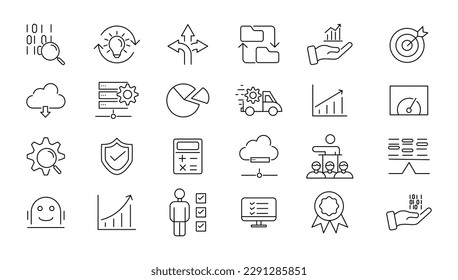 Big data analysis thin line icon set. Data processing outline pictograms for website and mobile app GUI. Digital analytics simple UI, UX vector icons
