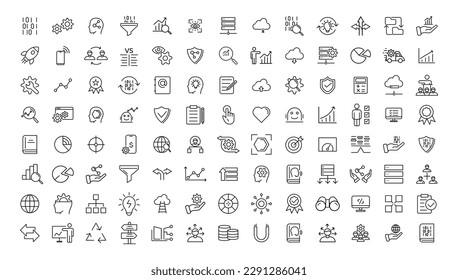 Big data analysis thin line icon set. Data processing outline pictograms for website and mobile app GUI. Digital analytics simple UI, UX vector icons
