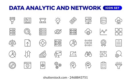 Big data analysis thin line icon set. Data processing outline pictograms for website and mobile app GUI. Digital analytics simple UI, UX vector icons