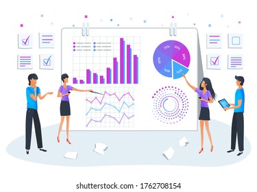 Big data analysis and visualization. Team of business analysts analyzing sales statistics report. Business analysis. Office workers make innovative data graph analysis