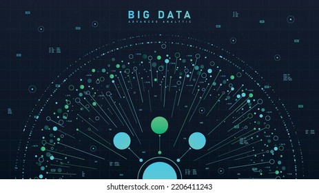 Big Data Analytic. Infografiken und arbeiten mit Statistiken. Digitale Welt und moderne Technologien, fortgeschrittene Analytik. Grafiken, Diagramme und Diagramme. Unternehmen und Investitionen. Neonvektorgrafik