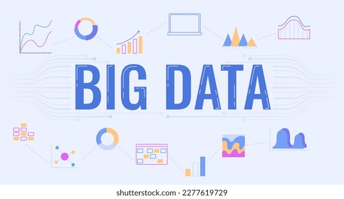 Big data analytics 2D vector fully editable illustration. Statistical analysis flat cartoon banner with text. Infographic colourful editable design for mobile, website, presentation. Oswald font used