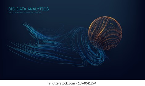 Big data analytics abstract vector background. 3d vector sphere data stream in abstract style. Abstract technology background wave flow. Data science concept. Technology analysis. Worldwide business