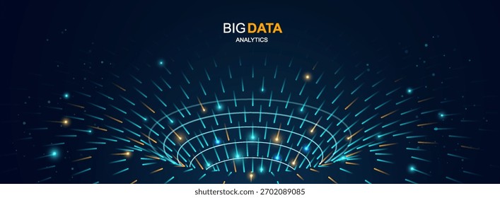 Túnel Futurista de Conceitos de Ia e Big Data Analytics. Captura e análise de dados digitais. Processamento global da Internet, transformação digital Ilustração de vetor