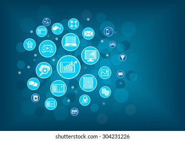 Big data analytics background concept. Blue circles and bubbles as vector illustration.