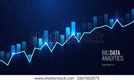 Big Data Analytics Business Growth Chart With Digital Binary Background, Financial Dashboard Concept For Fintech, Market Trends, Predictive Investment Insights, Vector Illustration.