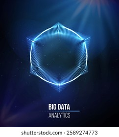 Big data analytics futuristic background with glowing blue geometric shape, abstract digital connections, and technology-inspired visualization for AI, machine learning, and data science.